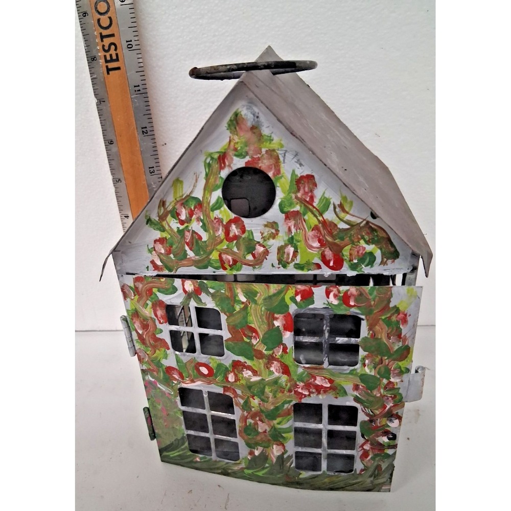Decorative Galvanized Metal Birdhouse - Hand-painted